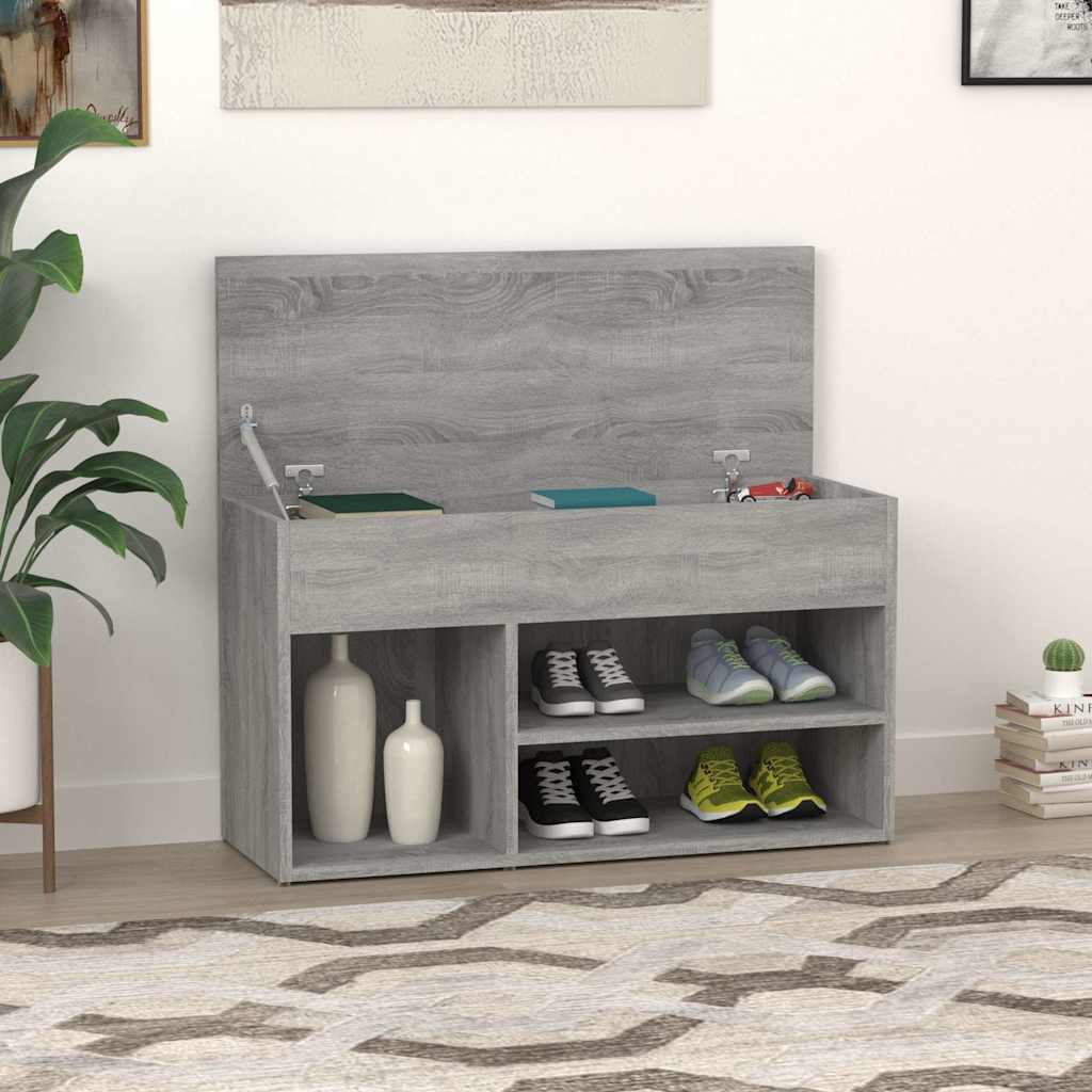 Schoenenbank 80x30x45 cm bewerkt hout grijs sonoma eikenkleurig – afbeelding 1