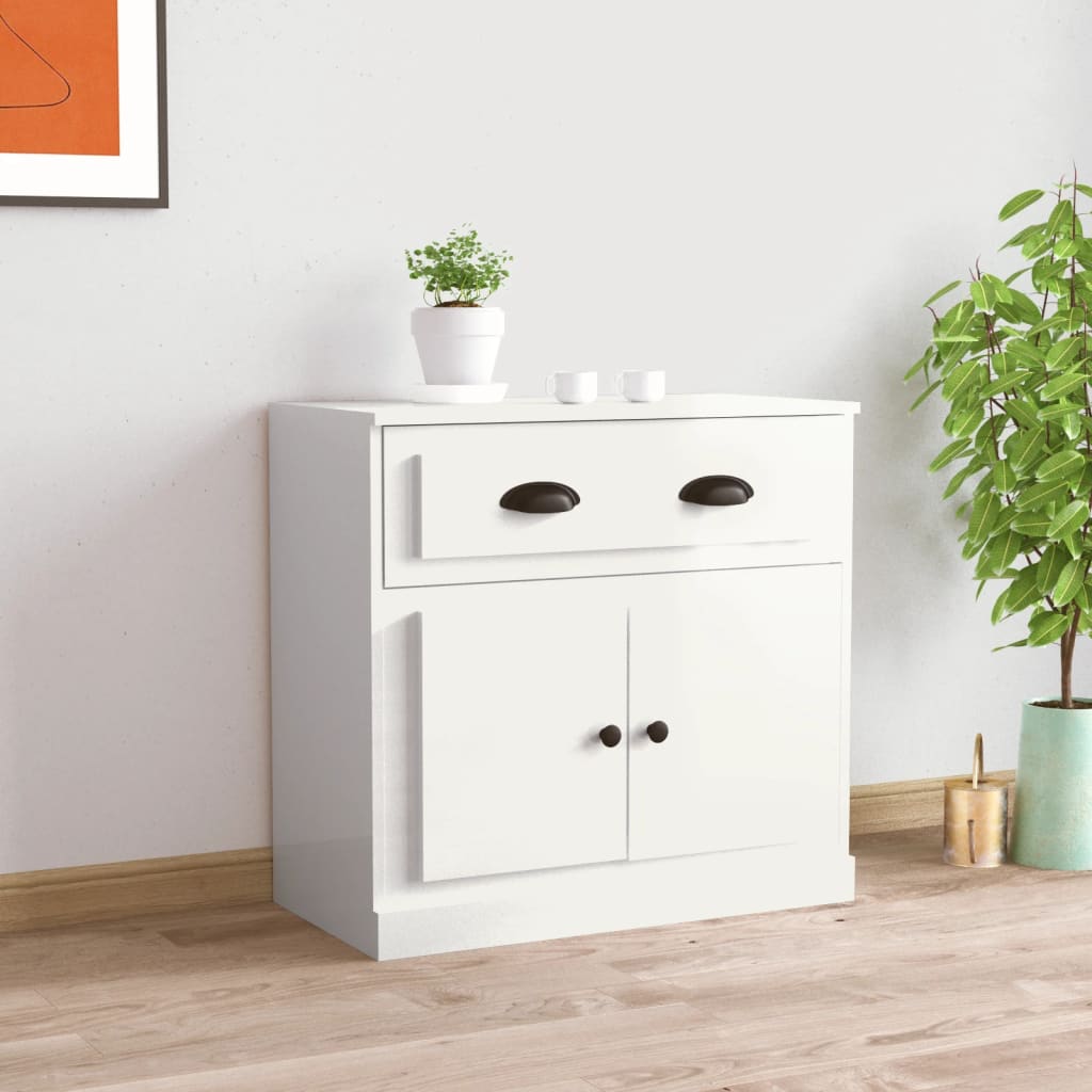 Dressoir 70x35x67,5 cm bewerkt hout hoogglans wit – afbeelding 1