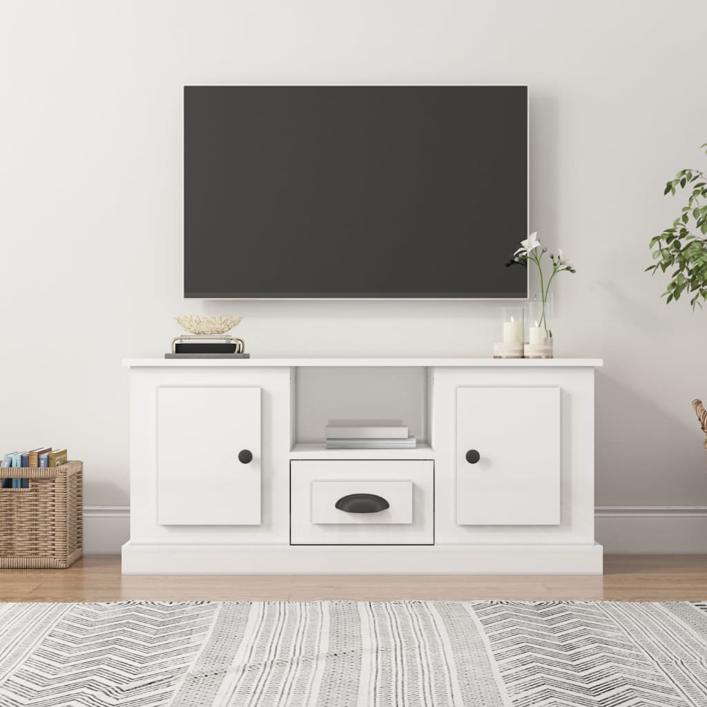 Tv-meubel 100x35,5x45 cm bewerkt hout hoogglans wit – afbeelding 1