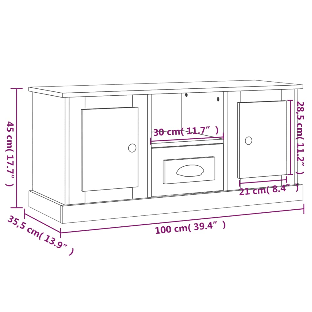 Tv-meubel 100x35,5x45 cm bewerkt hout hoogglans wit – afbeelding 10