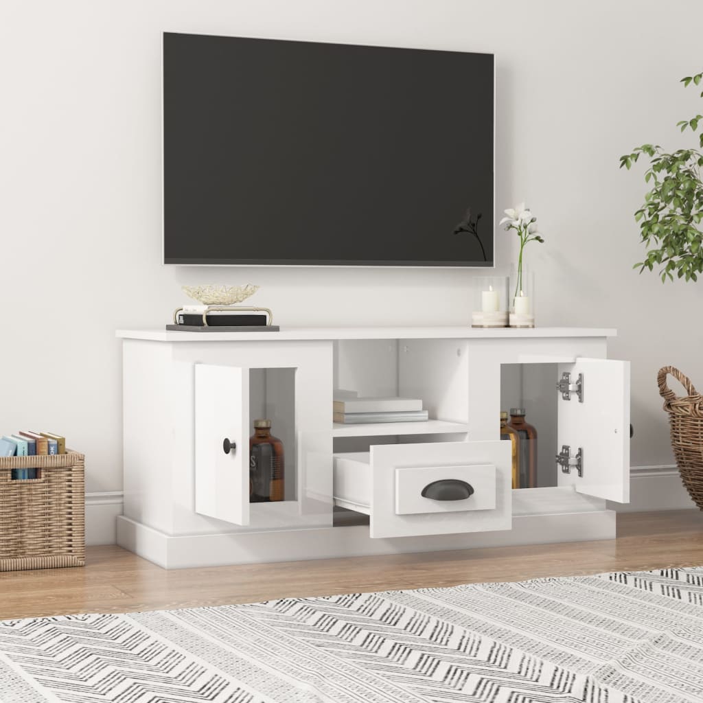 Tv-meubel 100x35,5x45 cm bewerkt hout hoogglans wit – afbeelding 3