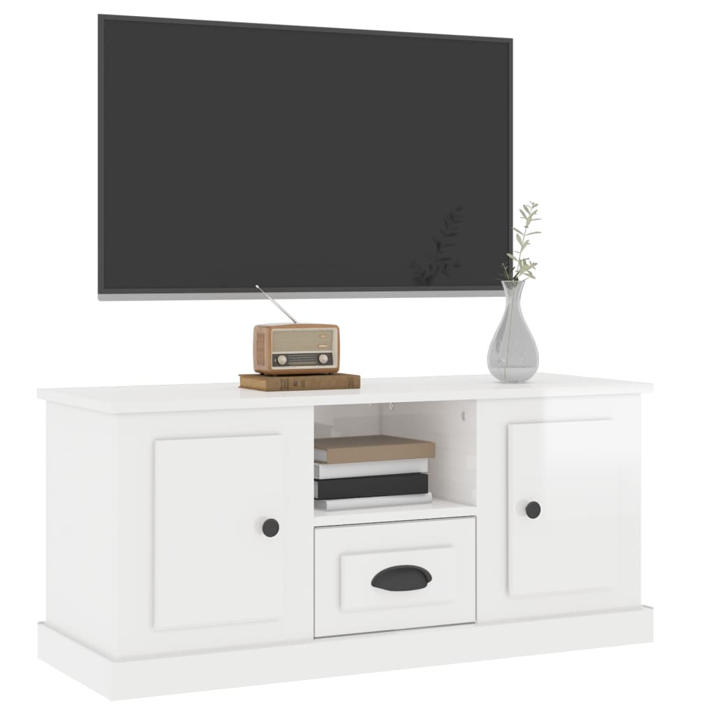 Tv-meubel 100x35,5x45 cm bewerkt hout hoogglans wit – afbeelding 4