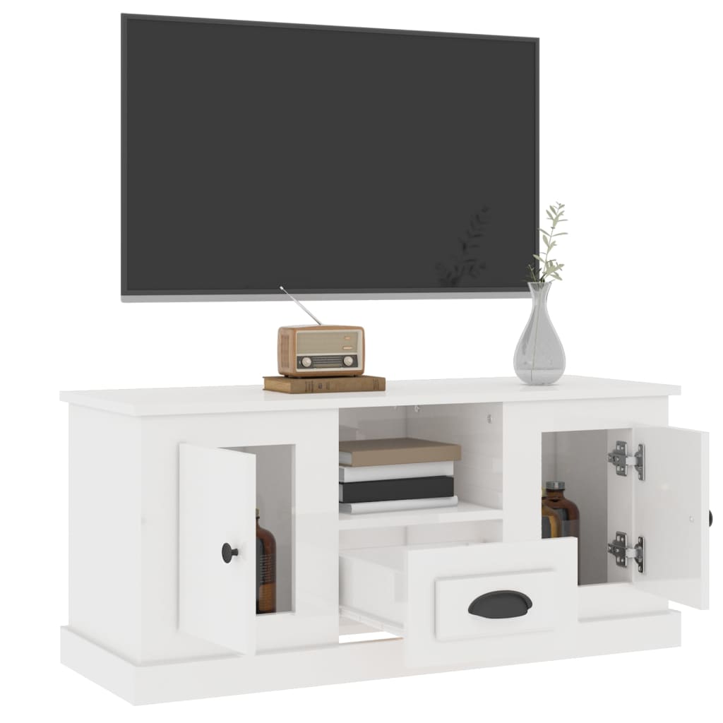 Tv-meubel 100x35,5x45 cm bewerkt hout hoogglans wit – afbeelding 5