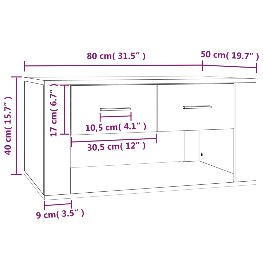 Salontafel 80x50x40 cm bewerkt hout grijs sonoma eiken – afbeelding 9