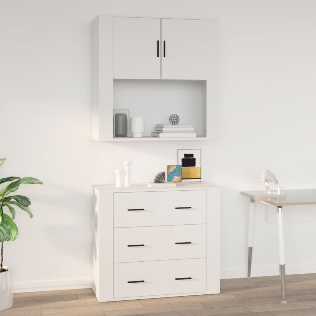 Wandkast 80x33x80 cm bewerkt hout wit – afbeelding 1