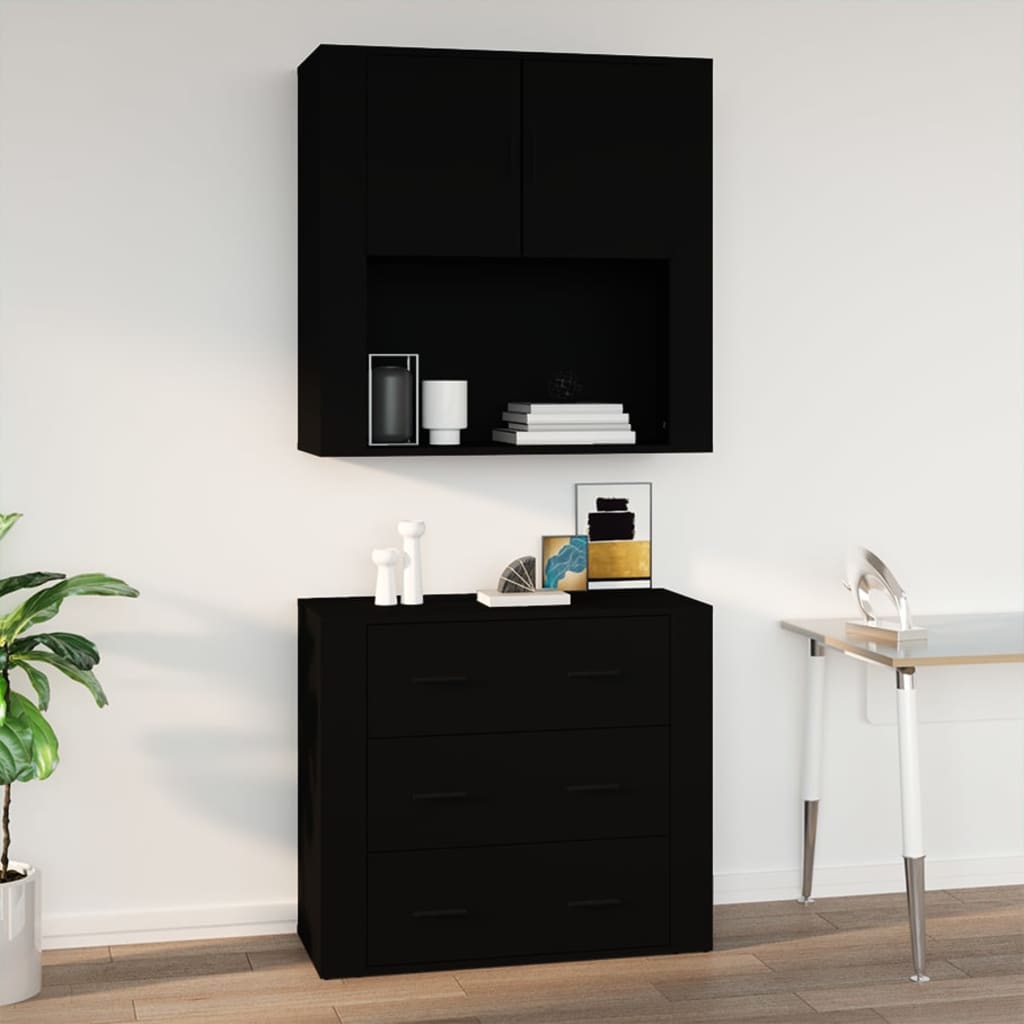 Wandkast 80x33x80 cm bewerkt hout zwart – afbeelding 1