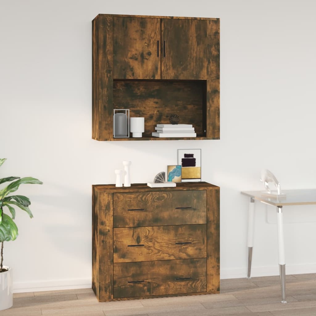 Wandkast 80x33x80 cm bewerkt hout gerookt eikenkleurig – afbeelding 1