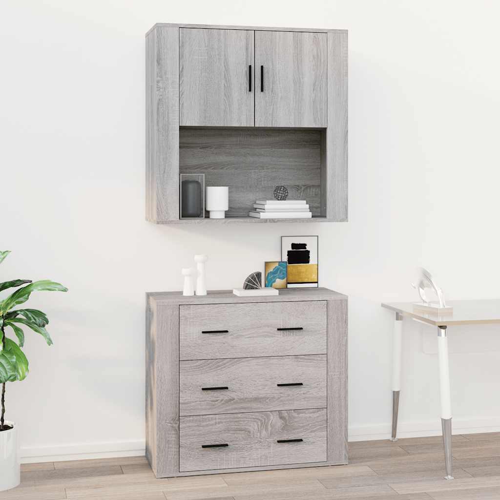 Wandkast 80x33x80 cm bewerkt hout grijs sonoma eikenkleurig – afbeelding 1