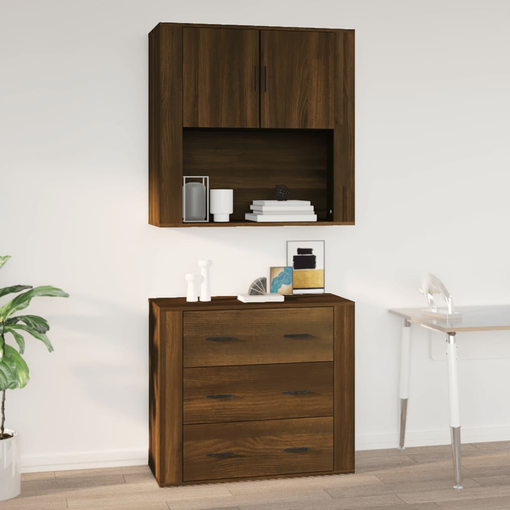 Wandkast 80x33x80 cm bewerkt hout bruin eikenkleur – afbeelding 1