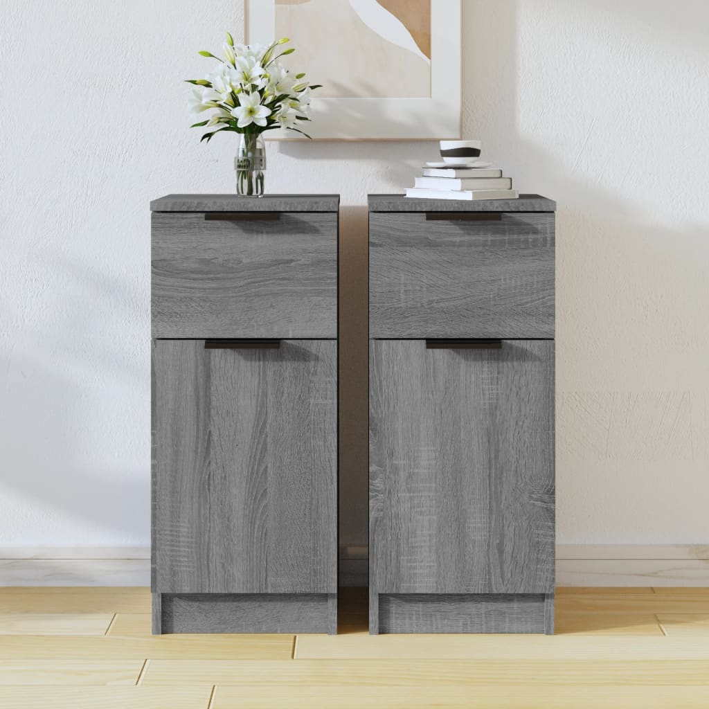 Dressoirs 2 st 30x30x70 cm bewerkt hout grijs sonoma eikenkleur