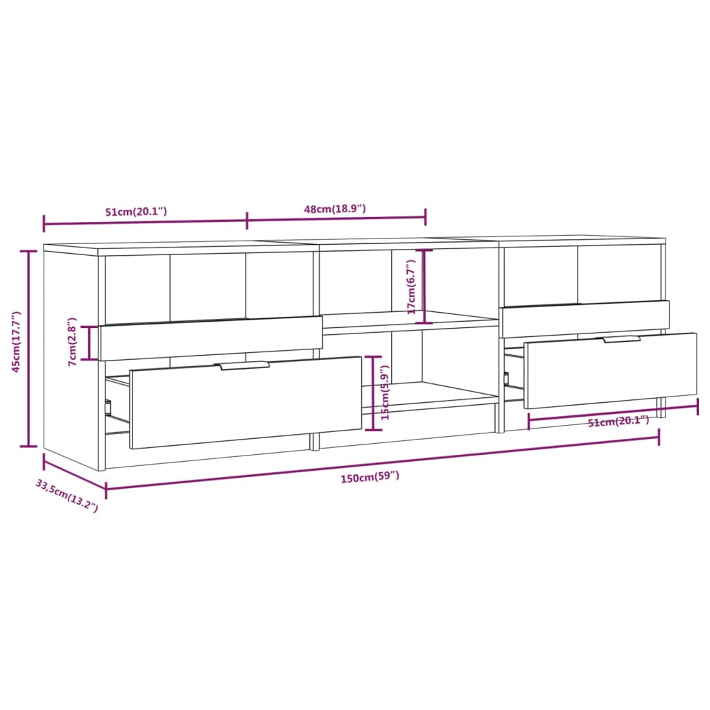 Tv-meubel 150x33,5x45 cm bewerkt hout grijs sonoma eikenkleurig – afbeelding 7