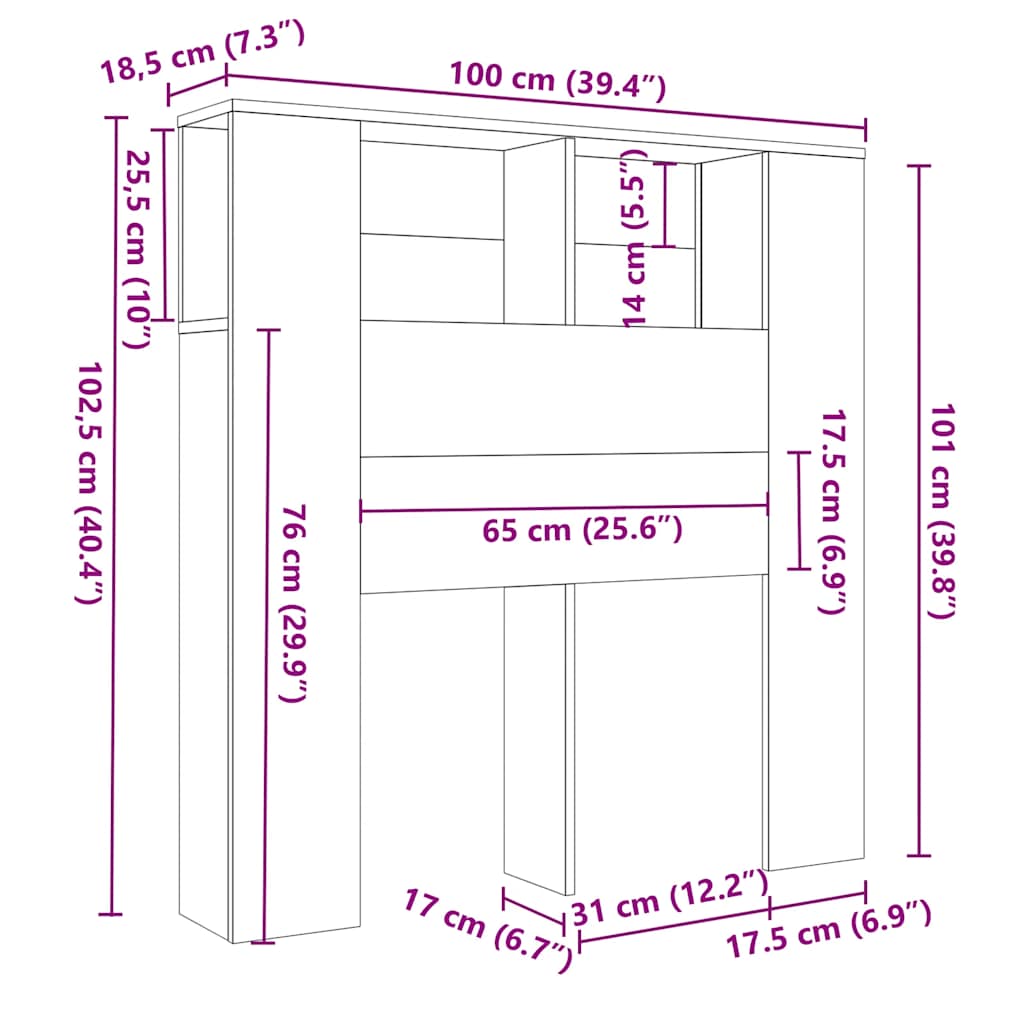 Hoofdbordkast 100x18,5x102,5 cm grijs sonoma eikenkleurig – afbeelding 6