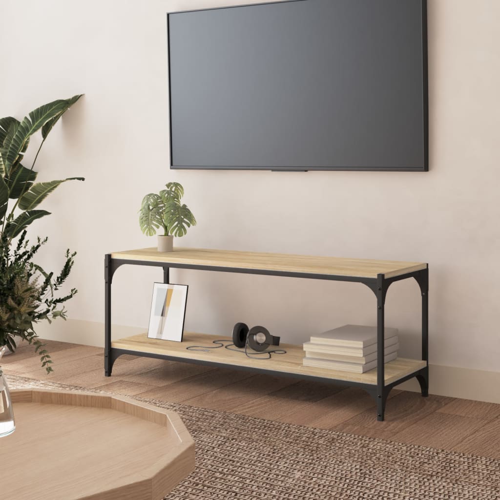 Tv-meubel 100x33x41 cm bewerkt hout en staal sonoma eikenkleur – afbeelding 1