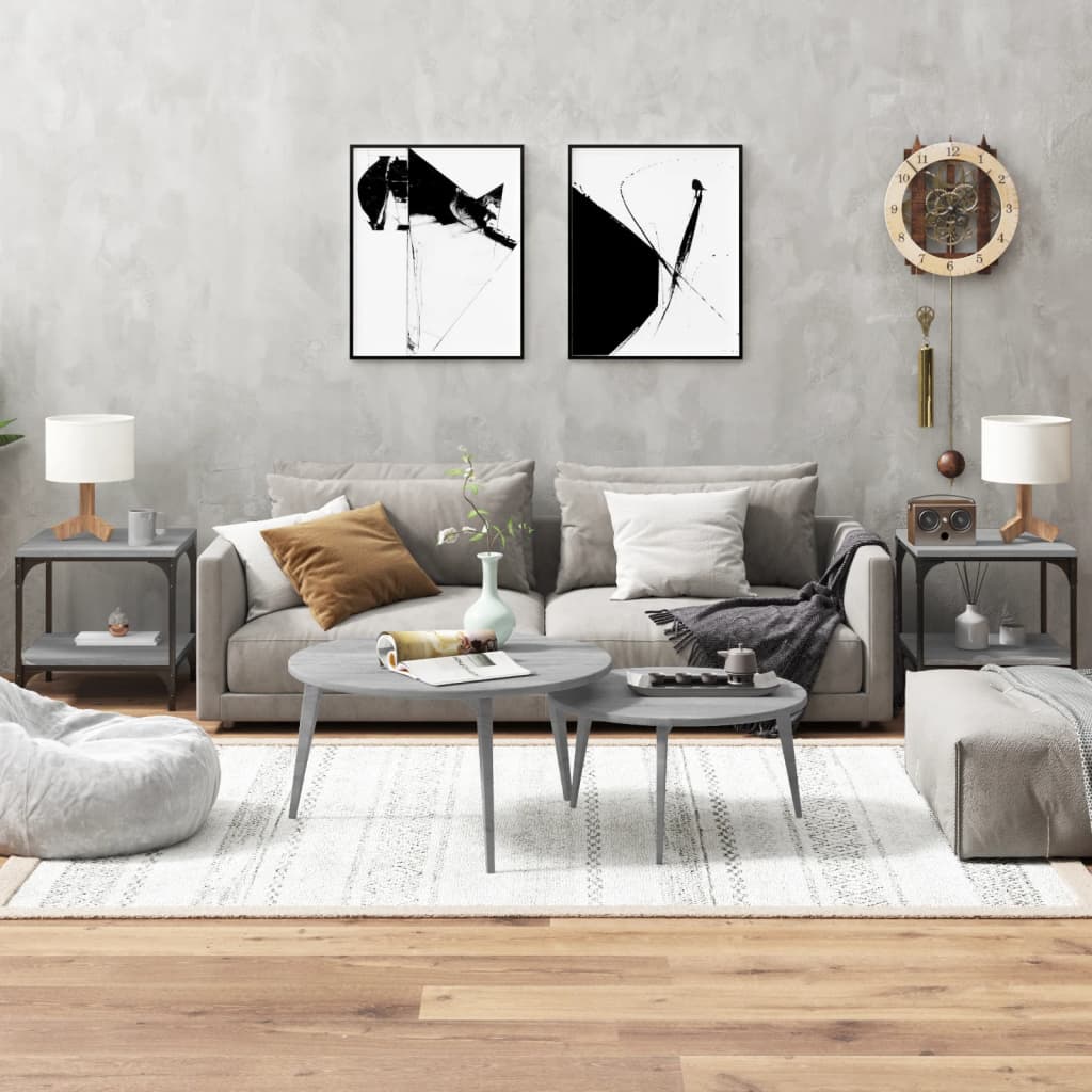 Bijzettafels 2 st 40x40x40 cm bewerkt hout grijs sonoma eiken – afbeelding 1