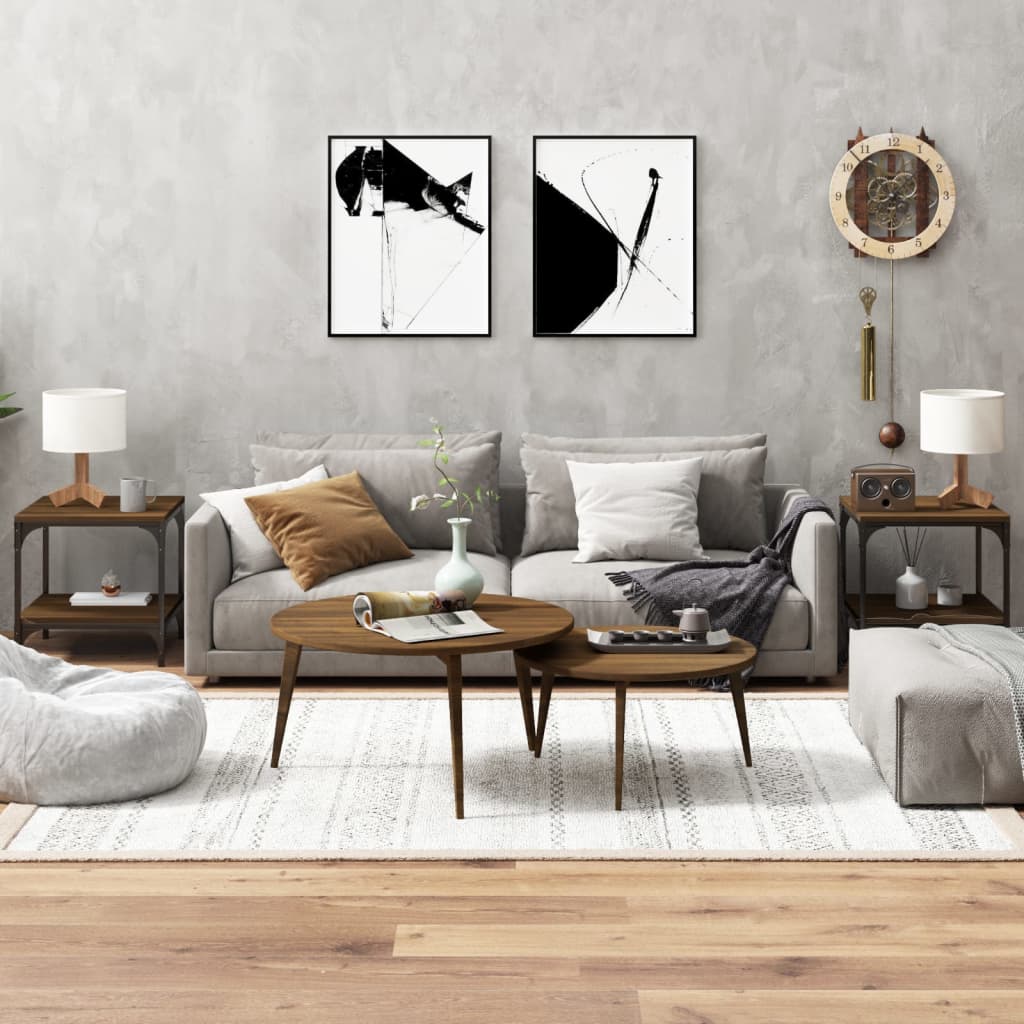 Bijzettafels 2 st 40x40x40 cm bewerkt hout bruineiken – afbeelding 1