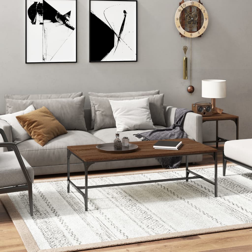 Salontafel 100x50x35 cm bewerkt hout bruin eikenkleur – afbeelding 1