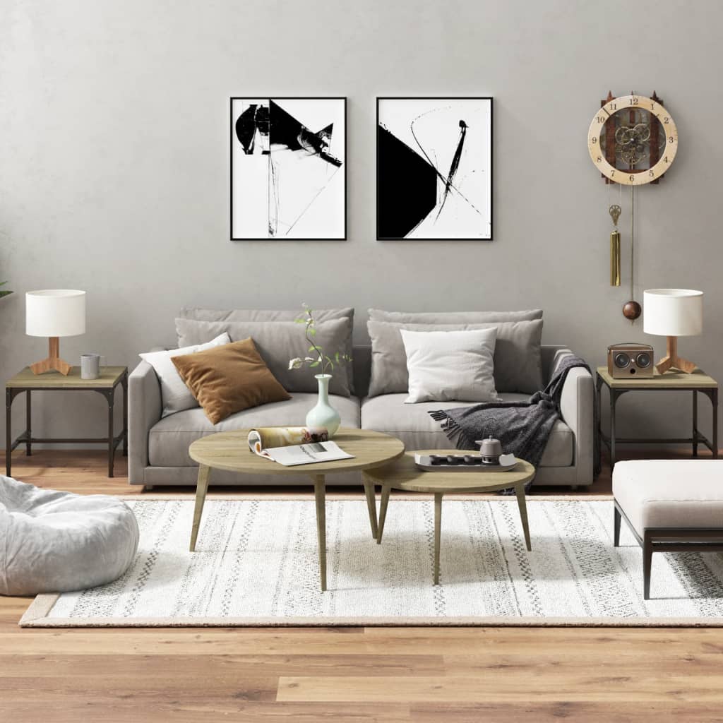 Bijzettafels 2 st 40x40x35 cm bewerkt hout sonoma eikenkleurig – afbeelding 1