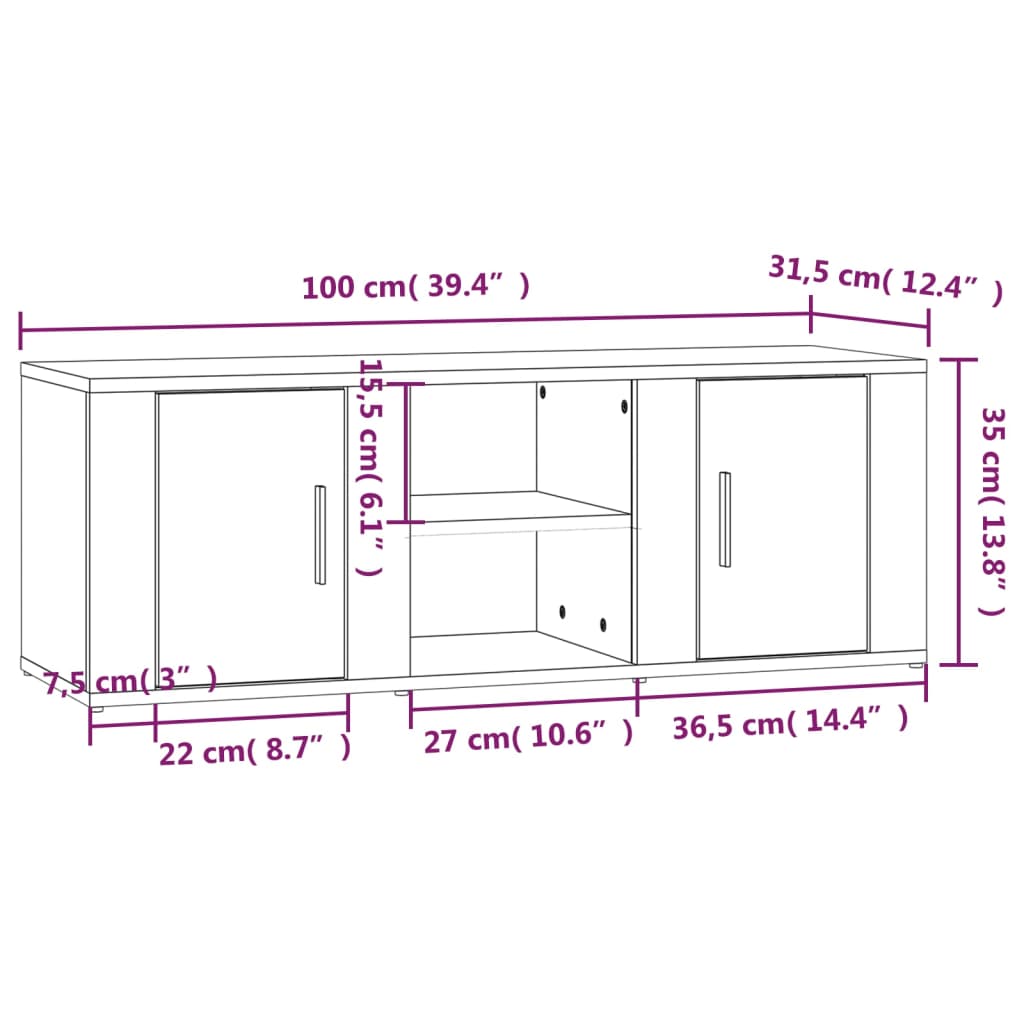 Tv-meubel 100x31,5x35 cm bewerkt hout betongrijs – afbeelding 9