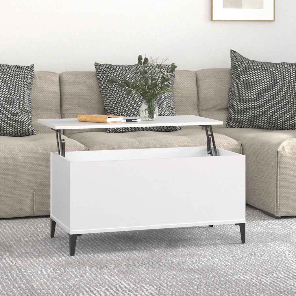Salontafel 90x44,5x45 cm bewerkt hout wit – afbeelding 1