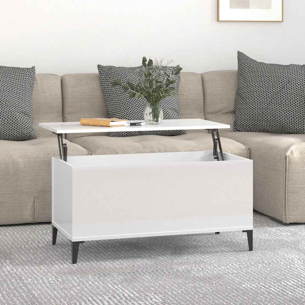 Salontafel 90x44,5x45 cm bewerkt hout hoogglans wit – afbeelding 1