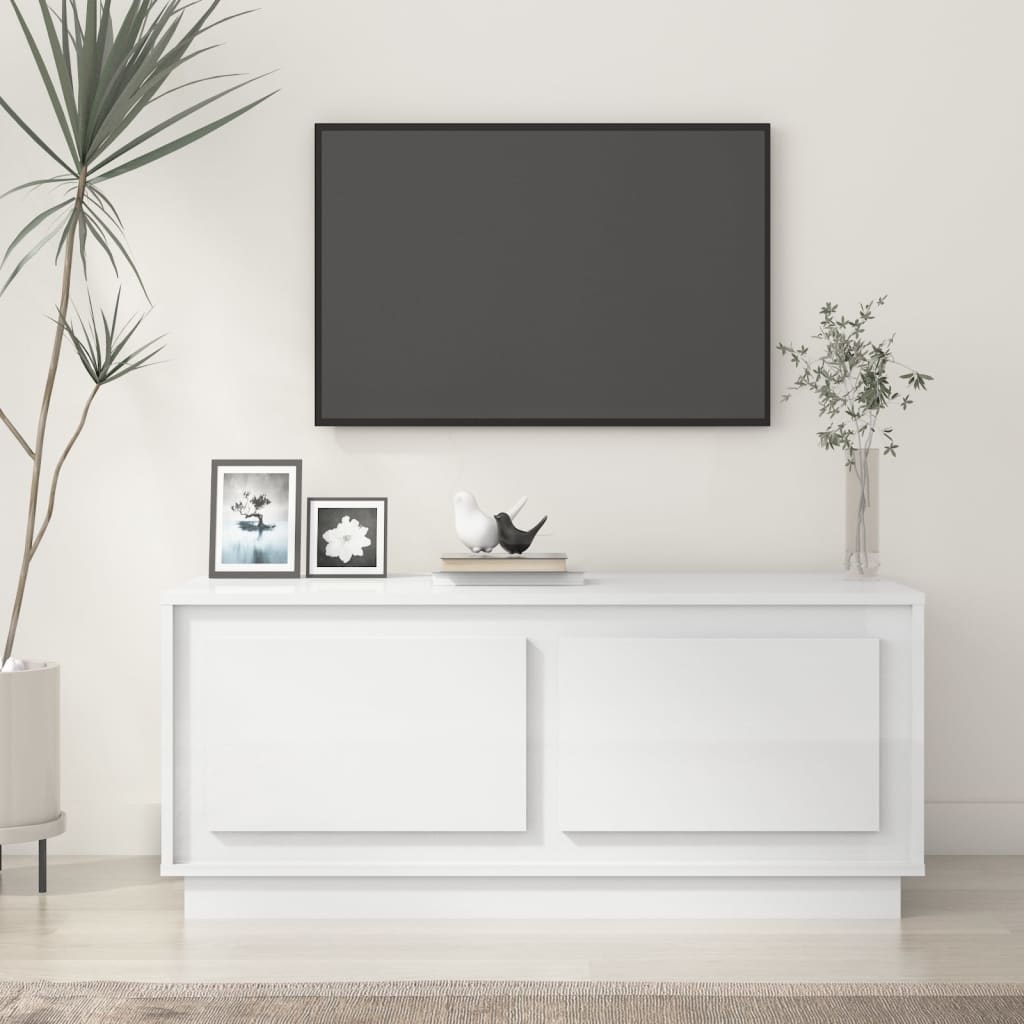 Salontafel 102x50x44 cm bewerkt hout hoogglans wit – afbeelding 1