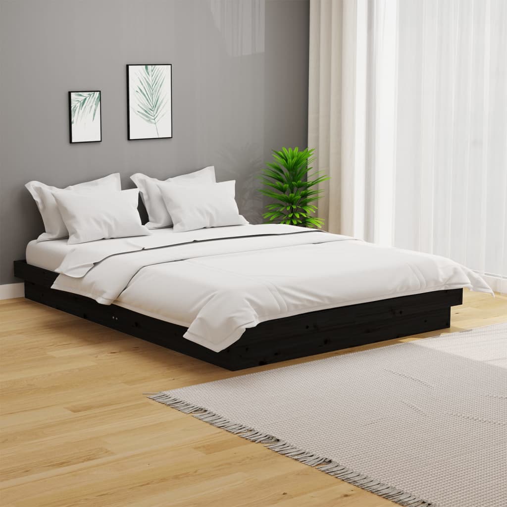 Bedframe massief hout zwart 120x200 cm