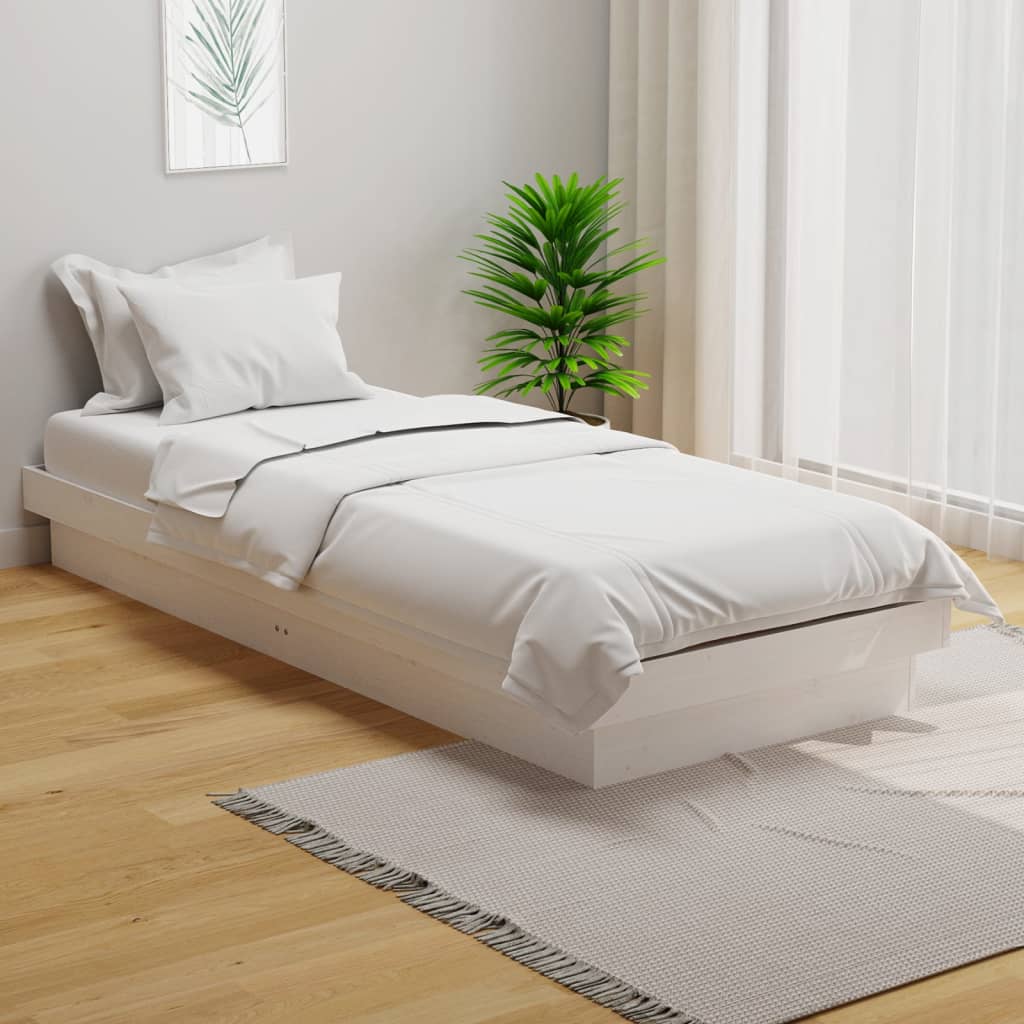Bedframe massief hout wit 75x190 cm