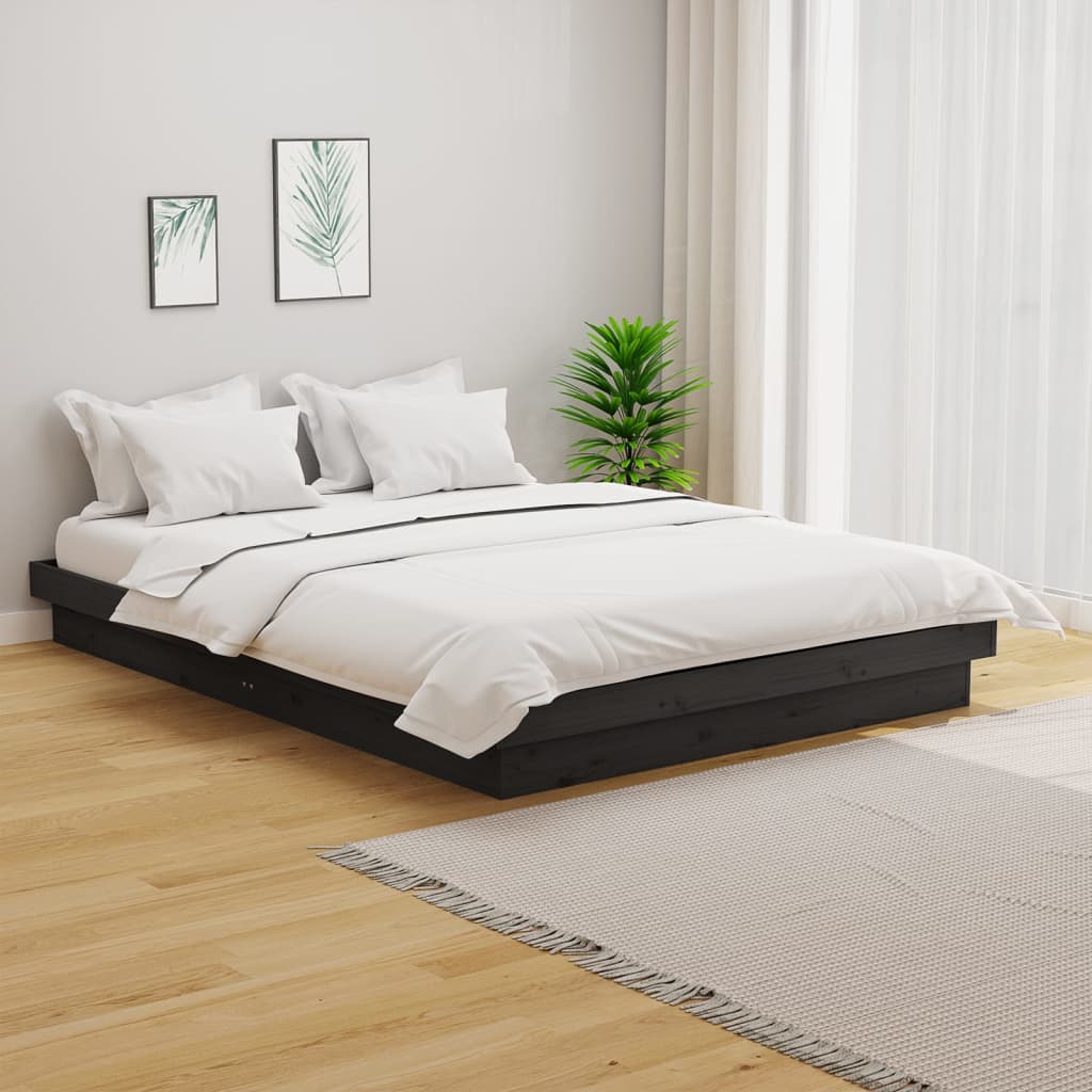Bedframe massief hout grijs 135x190 cm