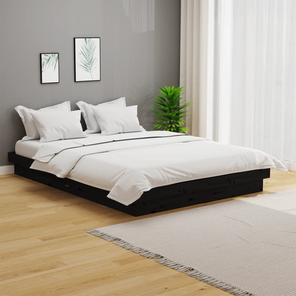 Bedframe massief hout zwart 140x190 cm – afbeelding 1