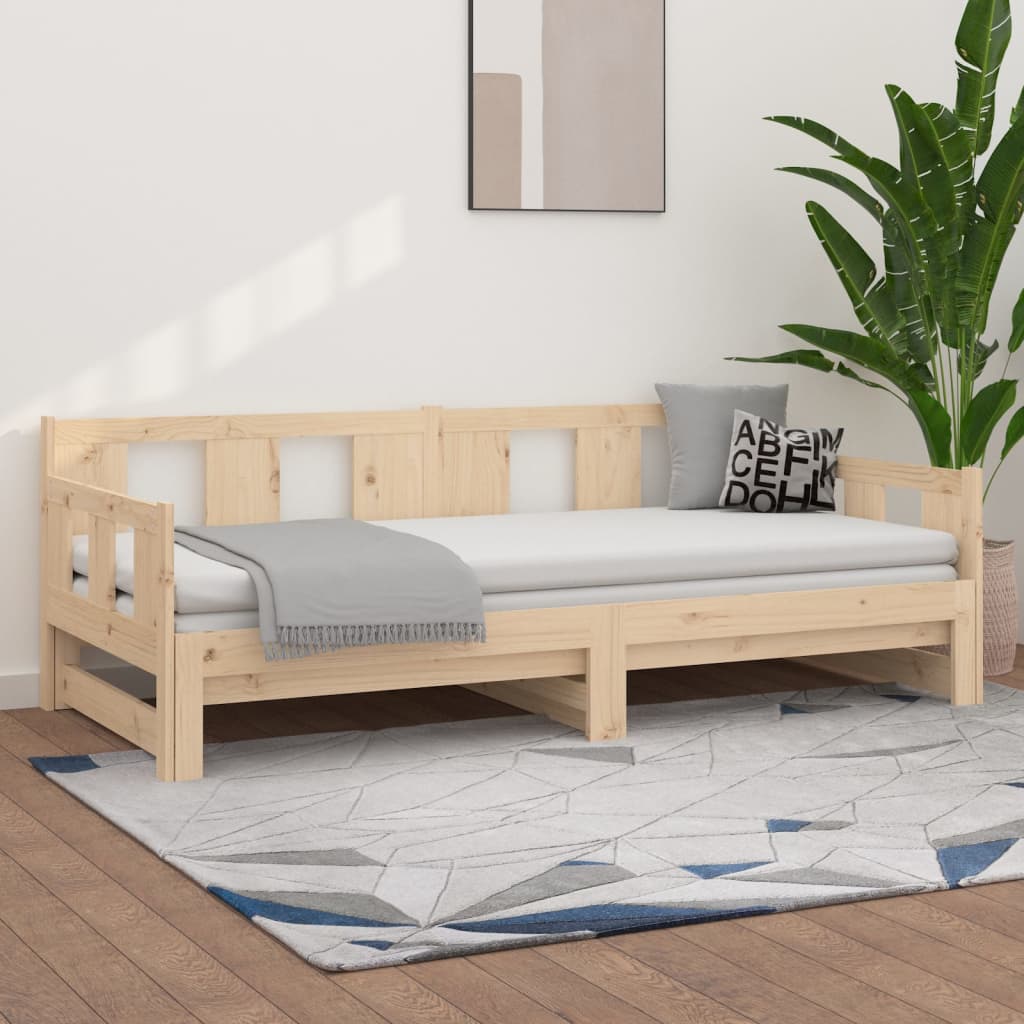 Slaapbank uitschuifbaar massief grenenhout 2x(90x190) cm – afbeelding 1