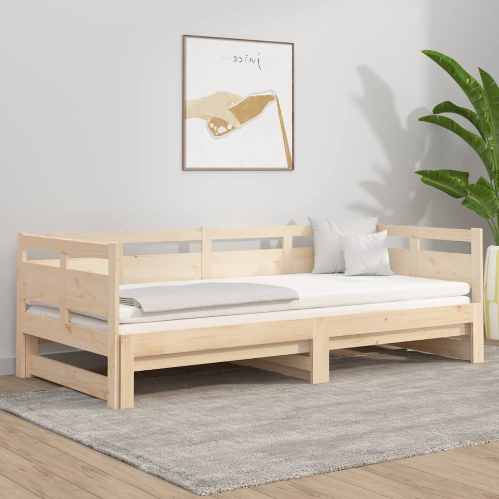 Slaapbank uitschuifbaar massief grenenhout 2x(80x200) cm – afbeelding 1