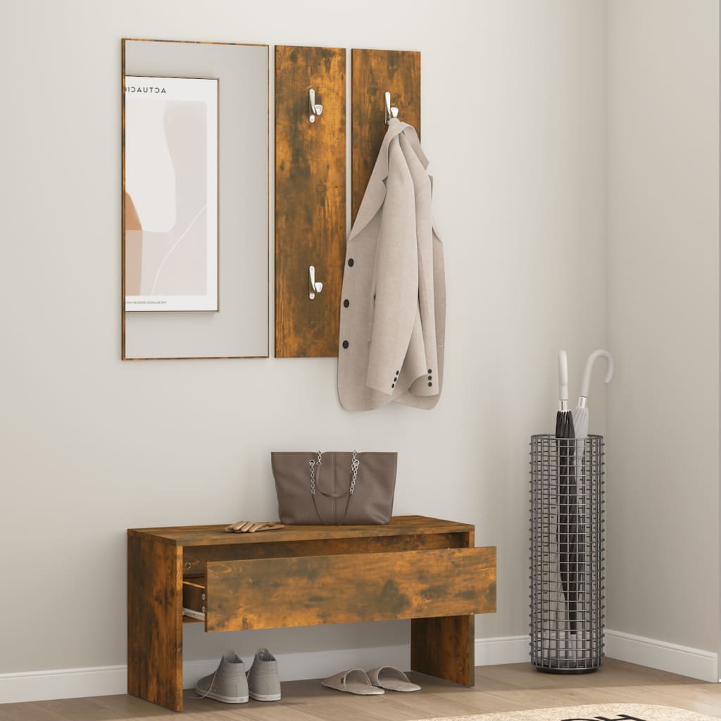 Garderobe set bewerkt hout gerookt eikenkleurig – afbeelding 3