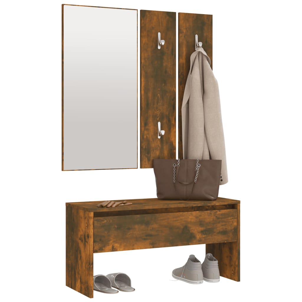 Garderobe set bewerkt hout gerookt eikenkleurig – afbeelding 4