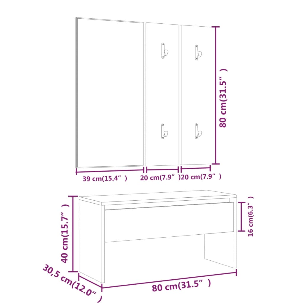 Garderobe set bewerkt hout gerookt eikenkleurig – afbeelding 8