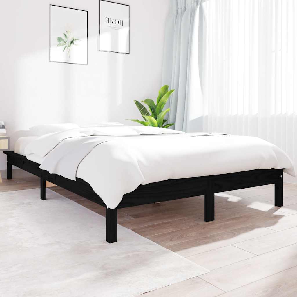 Bedframe massief grenenhout zwart 150x200 cm – afbeelding 1