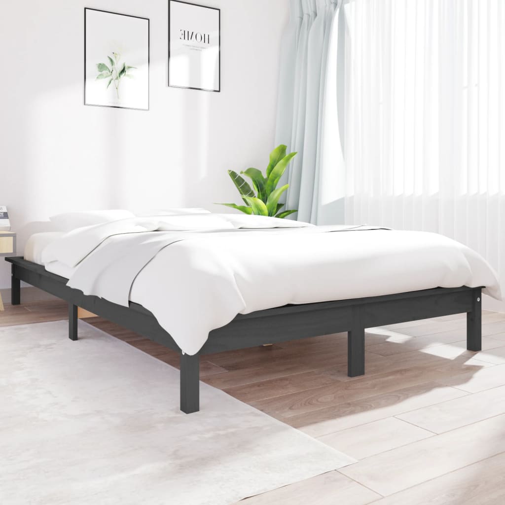 Bedframe massief grenenhout grijs 140x190 cm – afbeelding 1