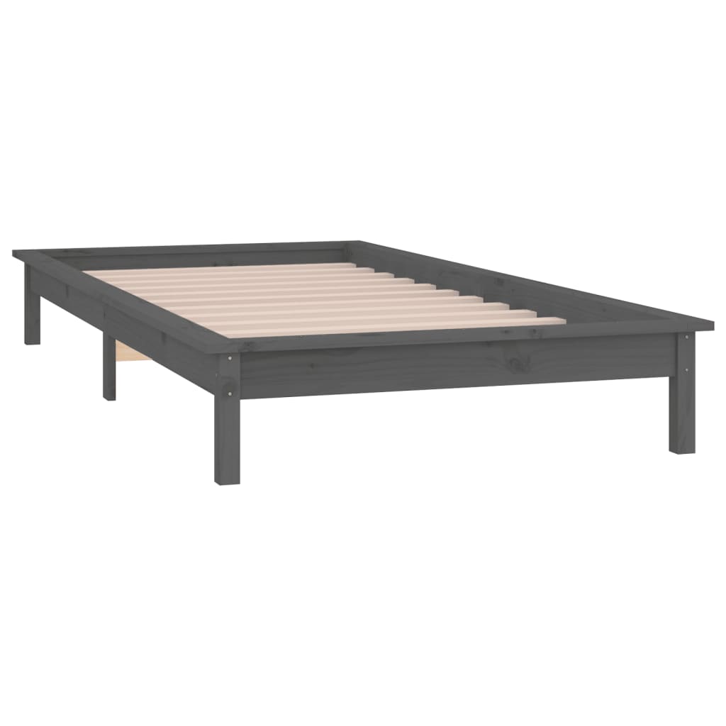 Bedframe LED massief hout grijs 90x200 cm – afbeelding 6