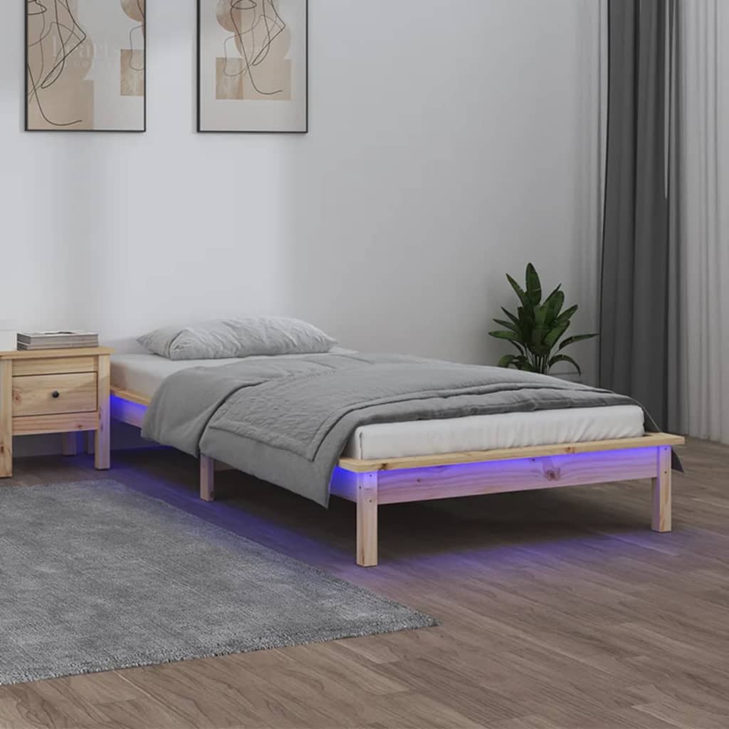 Bedframe LED massief hout 100x200 cm – afbeelding 1