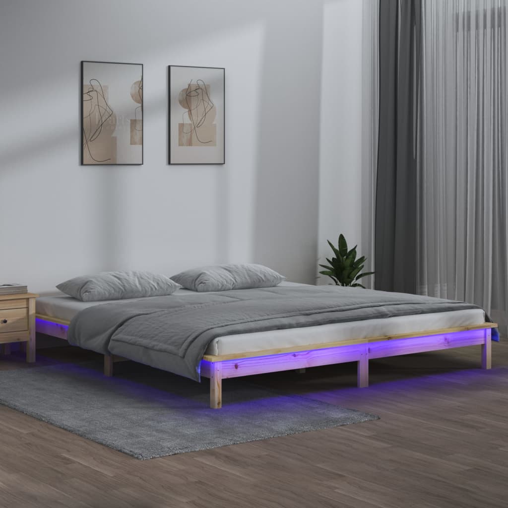 Bedframe LED massief hout 120x200 cm – afbeelding 1