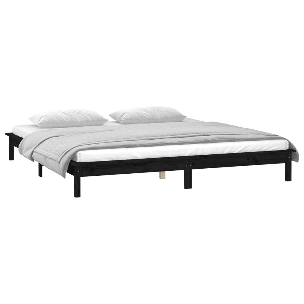 Bedframe LED massief hout zwart 200x200 cm – afbeelding 5