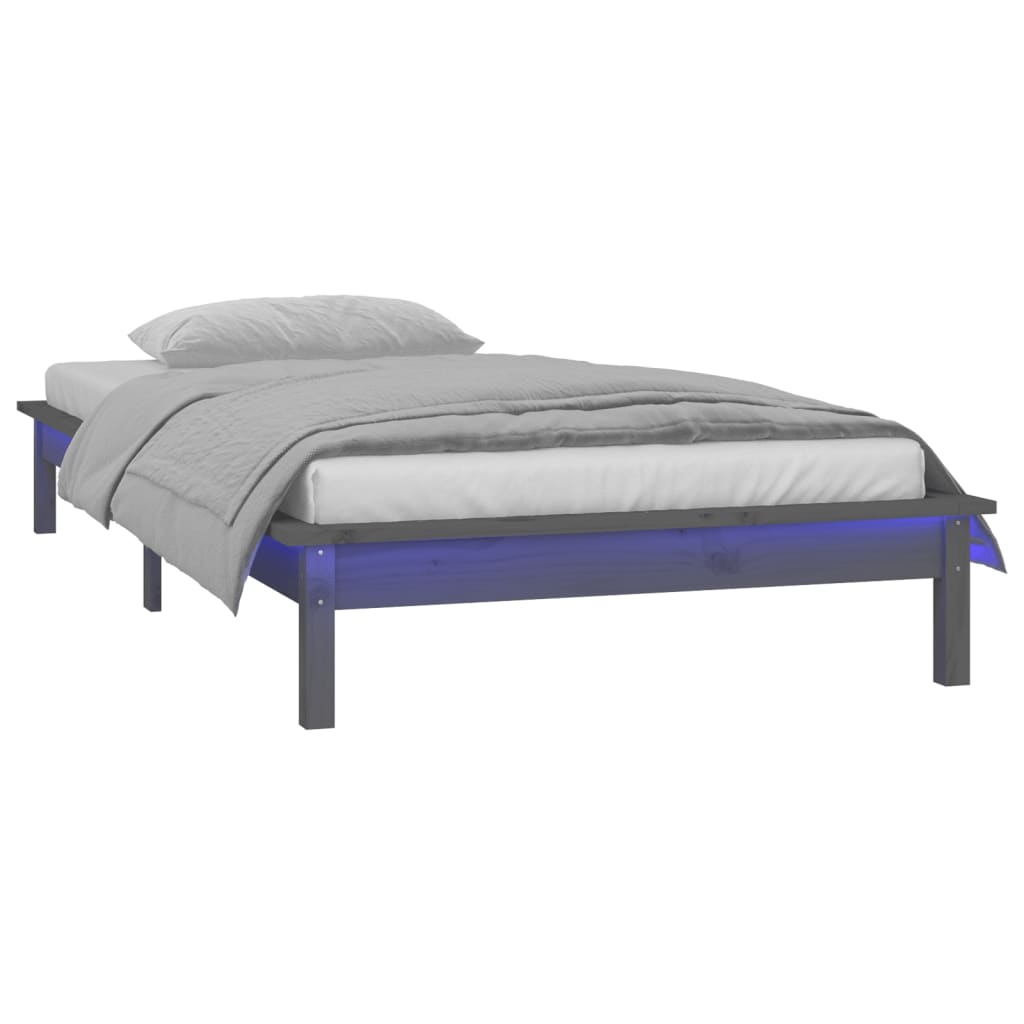 Bedframe LED massief hout grijs 75x190 cm 2FT6 – afbeelding 3