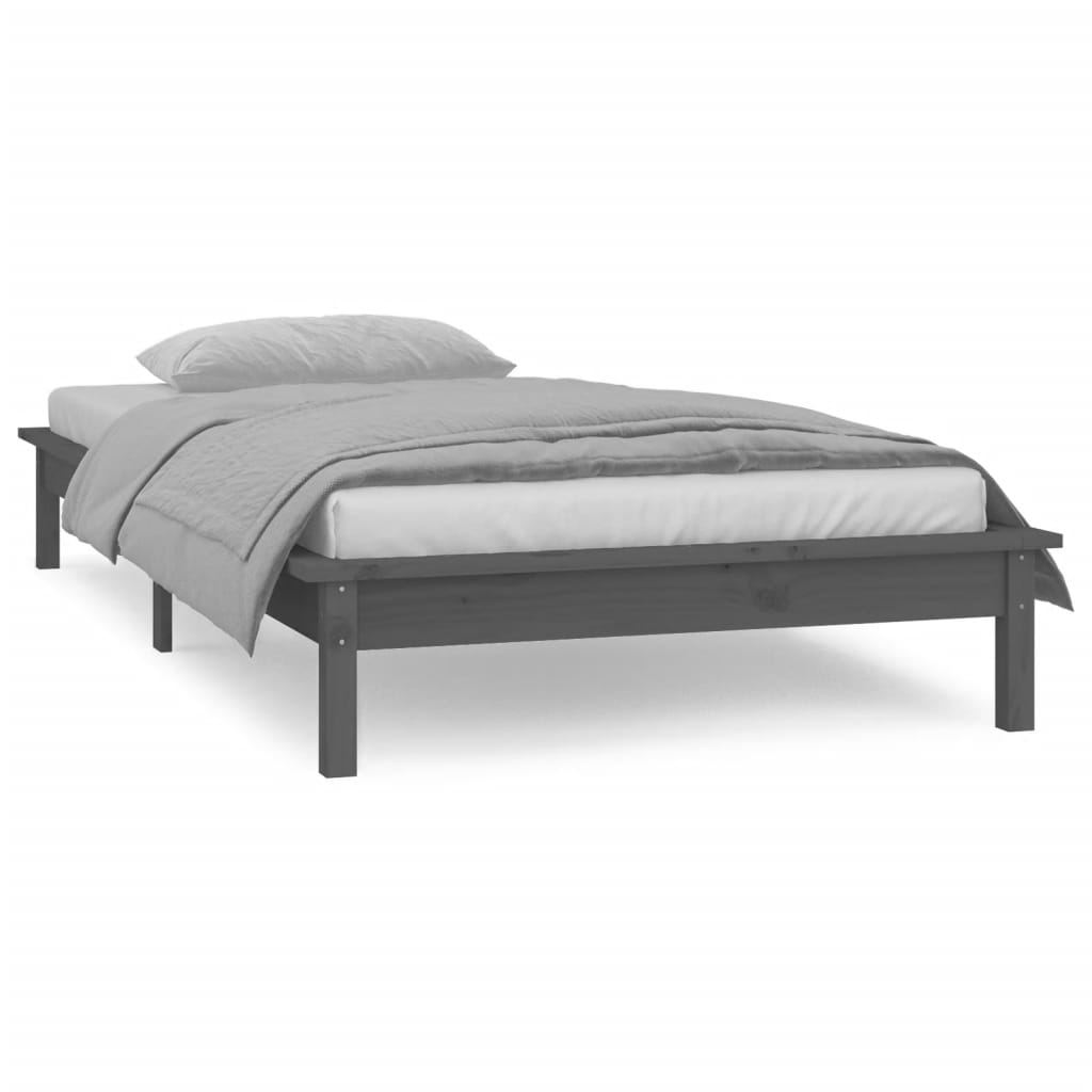 Bedframe LED massief hout grijs 75x190 cm 2FT6 – afbeelding 4