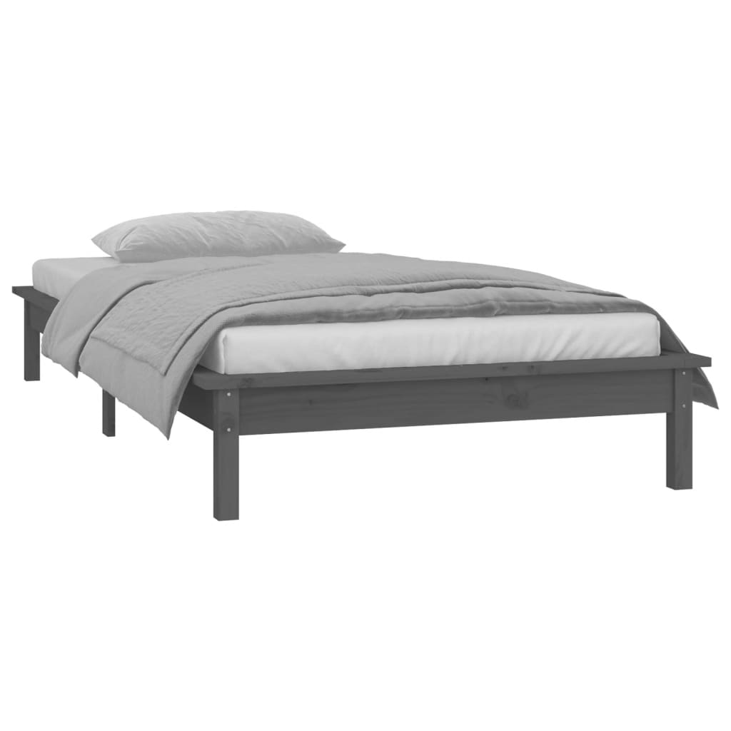 Bedframe LED massief hout grijs 75x190 cm 2FT6 – afbeelding 5