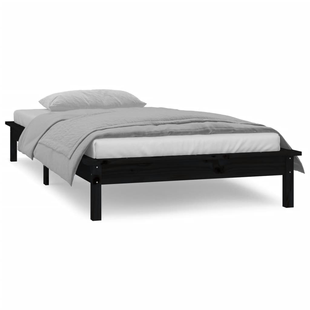 Bedframe LED massief hout zwart 75x190 cm – afbeelding 4