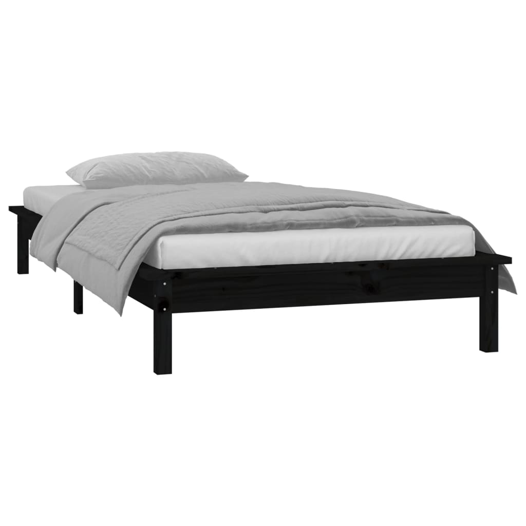 Bedframe LED massief hout zwart 75x190 cm – afbeelding 5