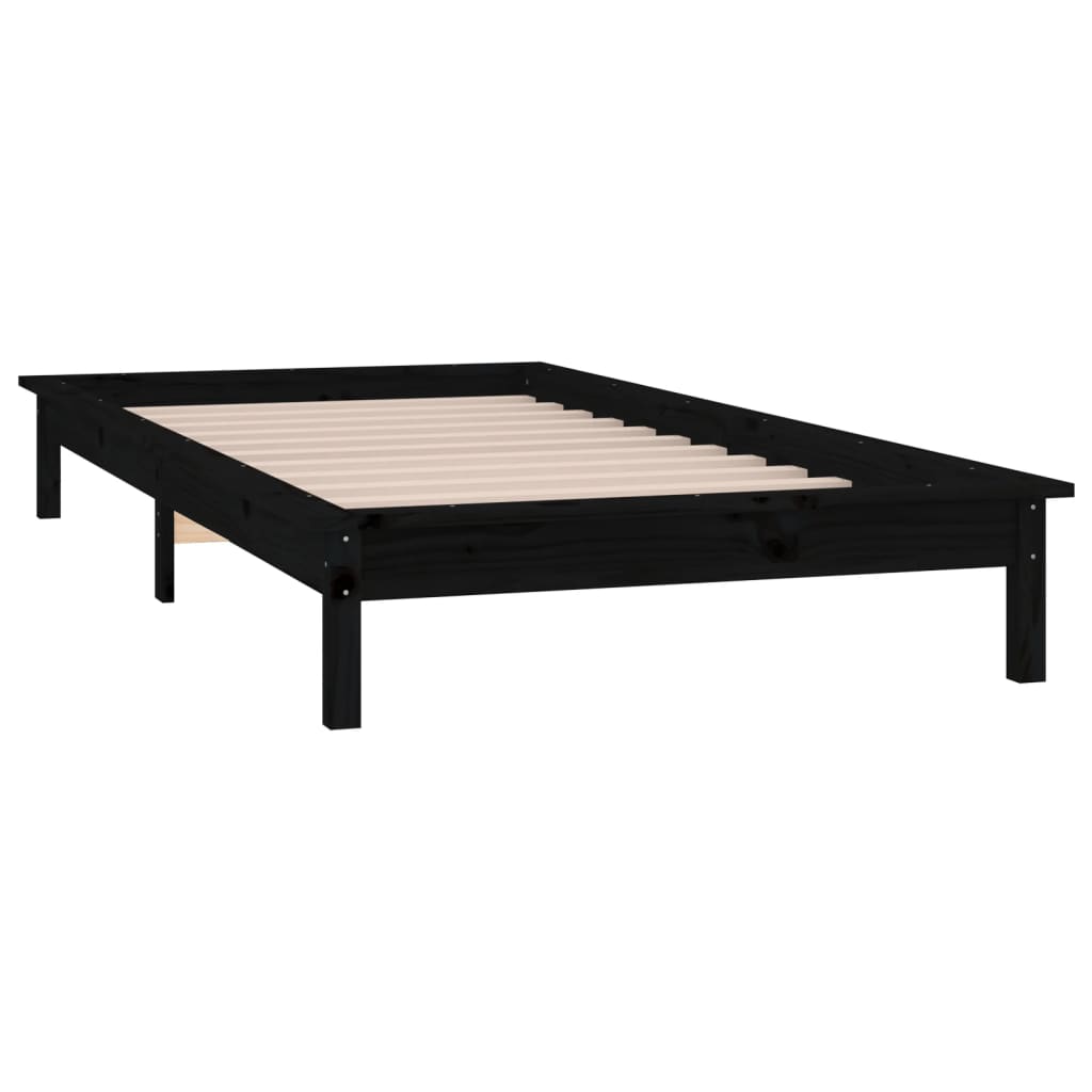 Bedframe LED massief hout zwart 75x190 cm – afbeelding 6