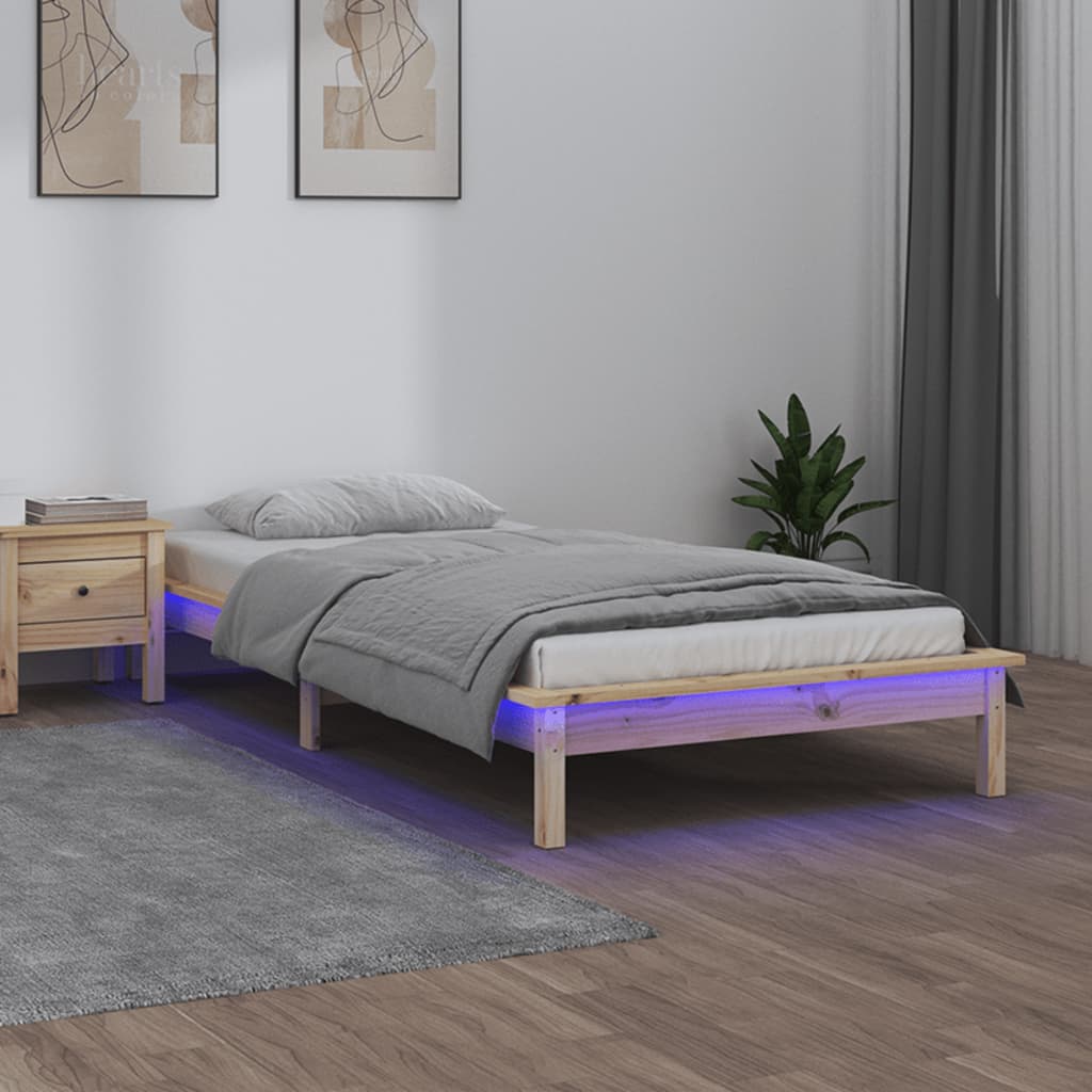 Bedframe LED massief hout 90x190 cm – afbeelding 1