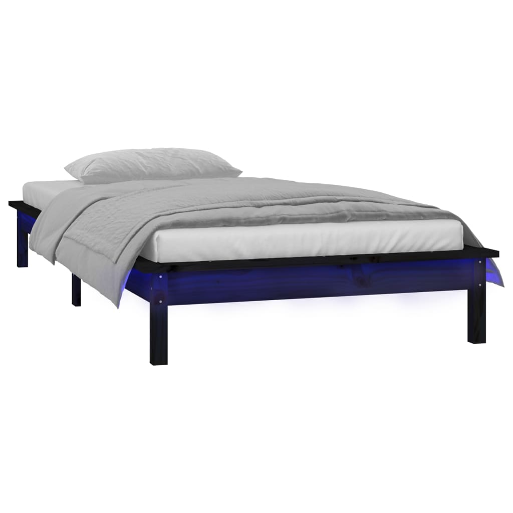 Bedframe LED massief hout zwart 90x190 cm – afbeelding 3