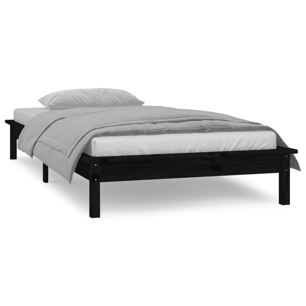 Bedframe LED massief hout zwart 90x190 cm – afbeelding 4