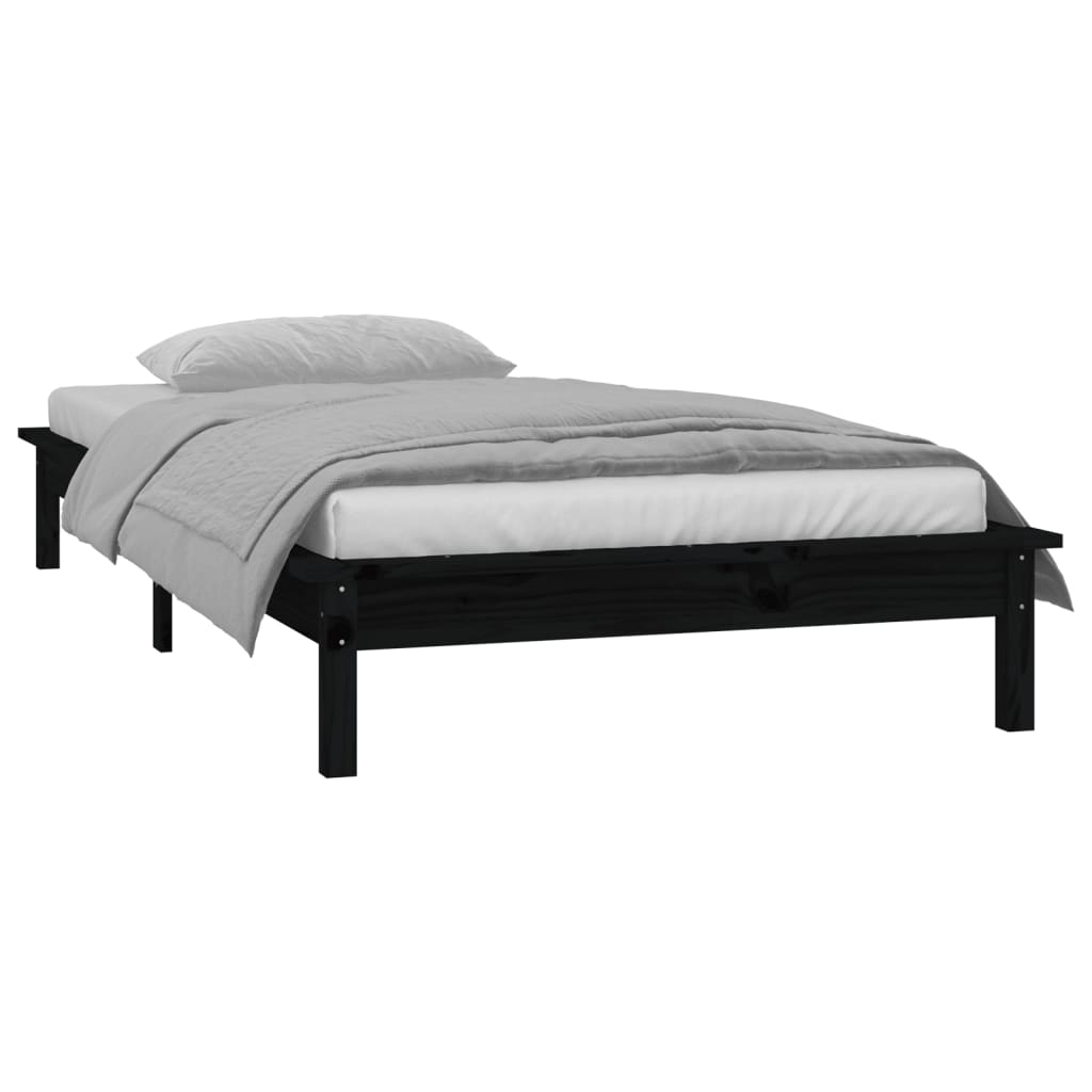 Bedframe LED massief hout zwart 90x190 cm – afbeelding 5